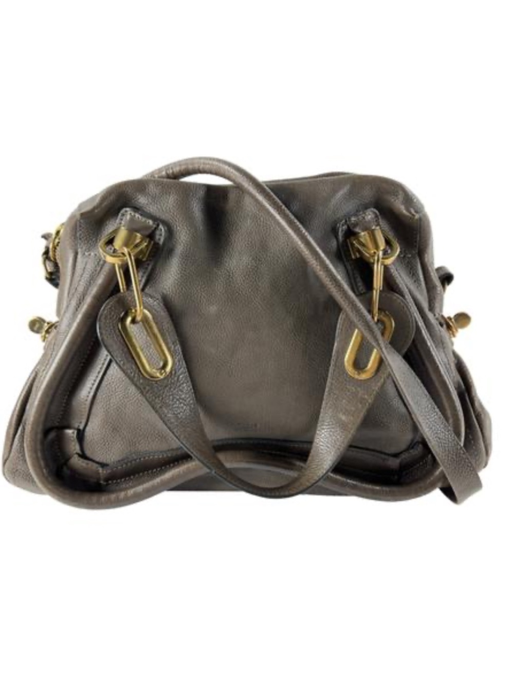 Chloe Gray-Brown Leather Tote with Gold Hardware